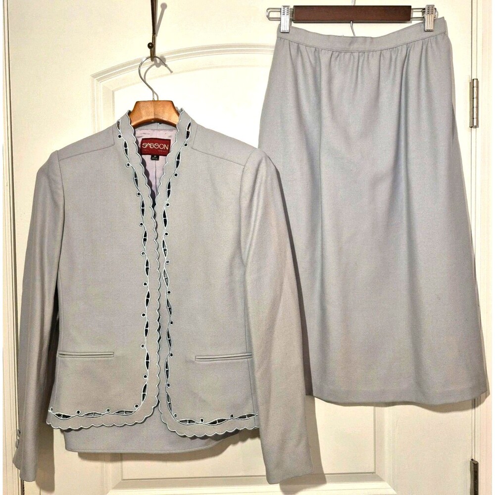 Vintage New Tags Vidal Sasson Wool Laine  2 Pc Suit Size 8 Gray Blue